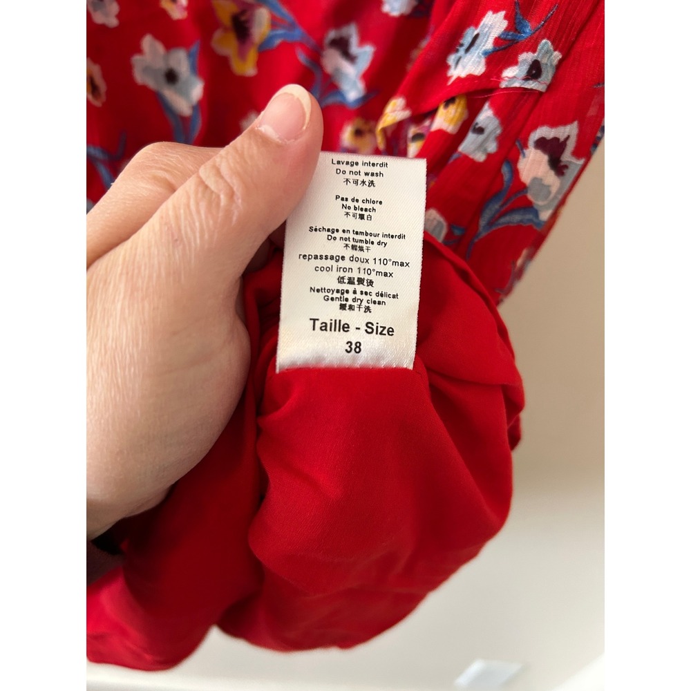 Zapa Paris Red Floral Silk Blend Wrap Mini Dress Size 38 - Picture 8 of 14